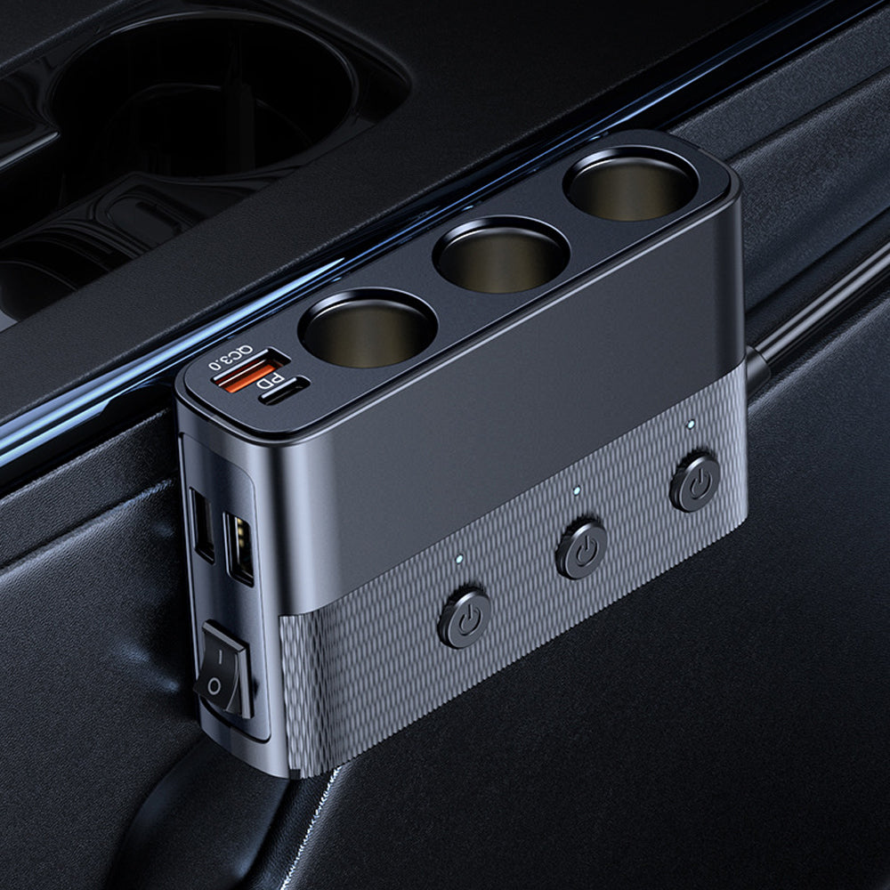 128W Car USB Charger Adapter with ON-OFF Switch QC 3.0 PD Fast Type-c Car Charging