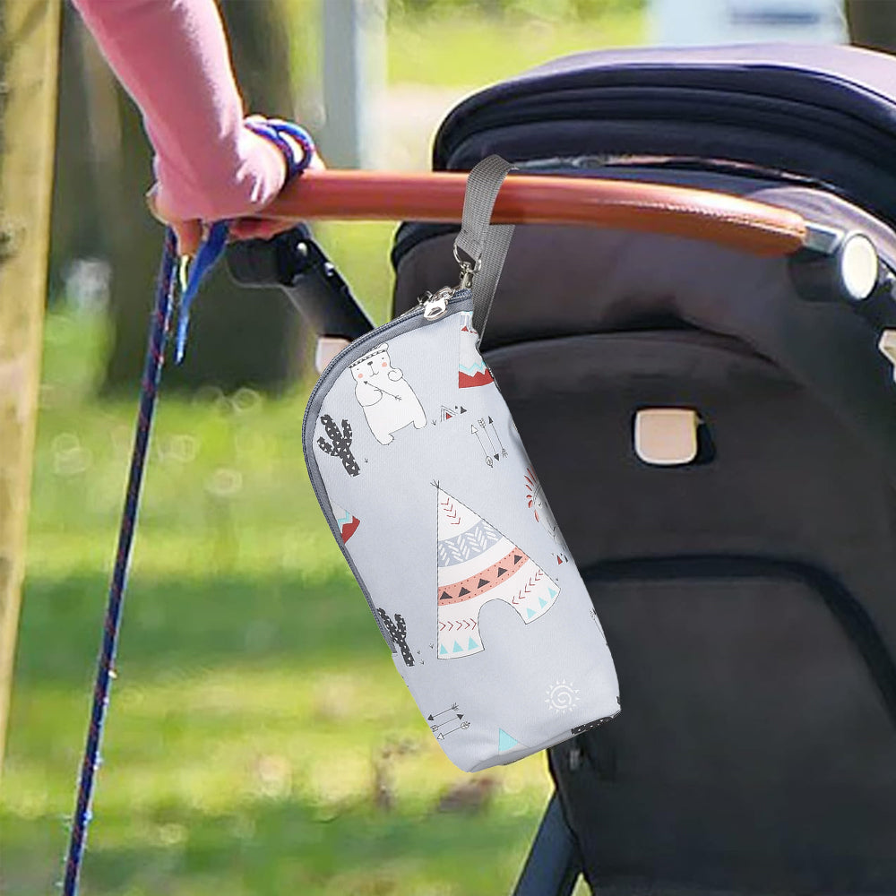 Portable Baby Feeding Milk Bottle Warmer Bag Insulation Thermal Bag Baby Bottle Holder Light Grey