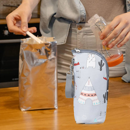 Portable Baby Feeding Milk Bottle Warmer Bag Insulation Thermal Bag Baby Bottle Holder Light Grey