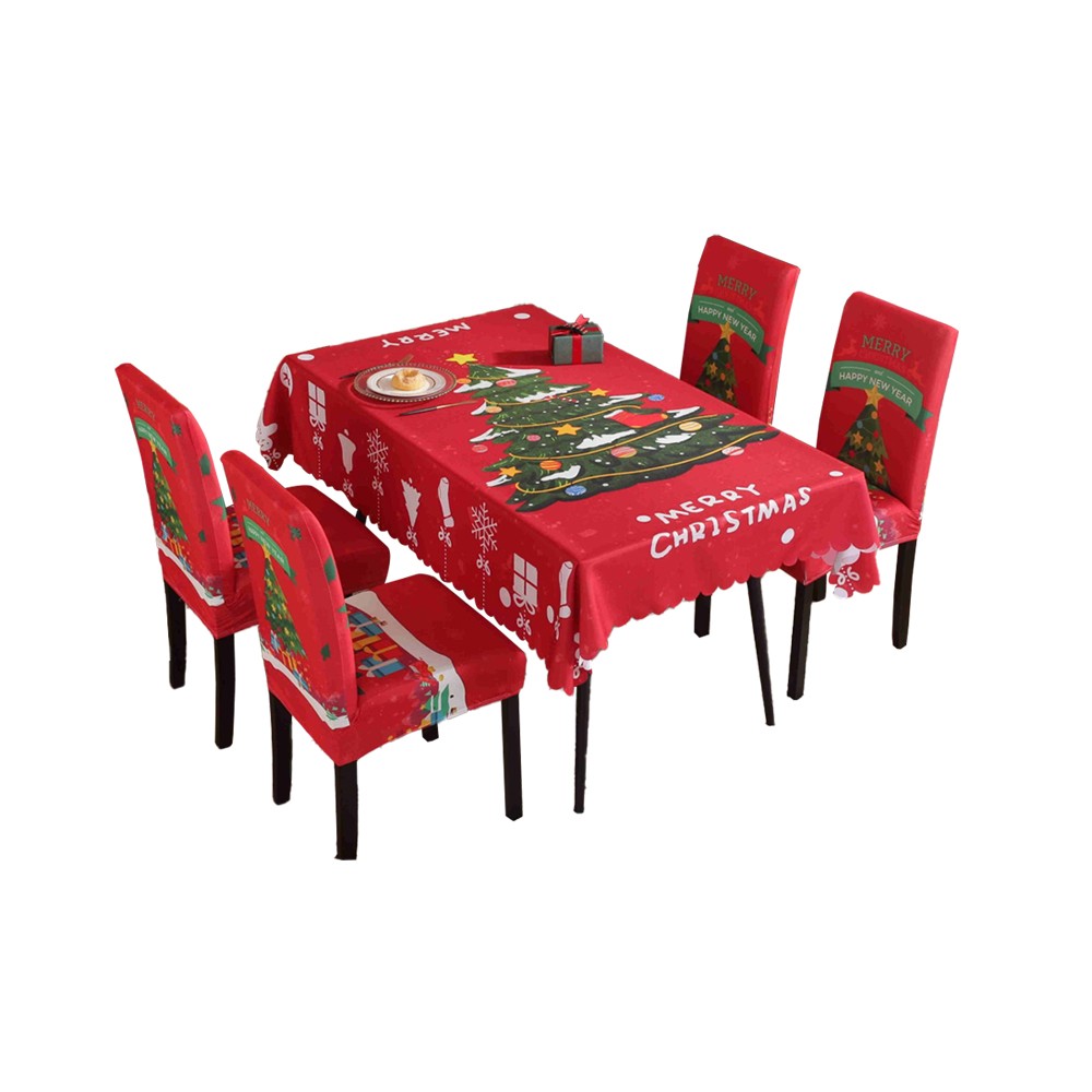 Christmas Tablecloth and Dining Chair Cover Set Xmas Dining Room Decor - Style 1