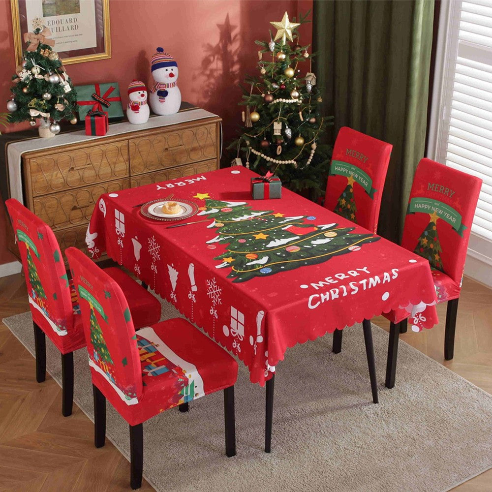 Christmas Tablecloth and Dining Chair Cover Set Xmas Dining Room Decor - Style 1