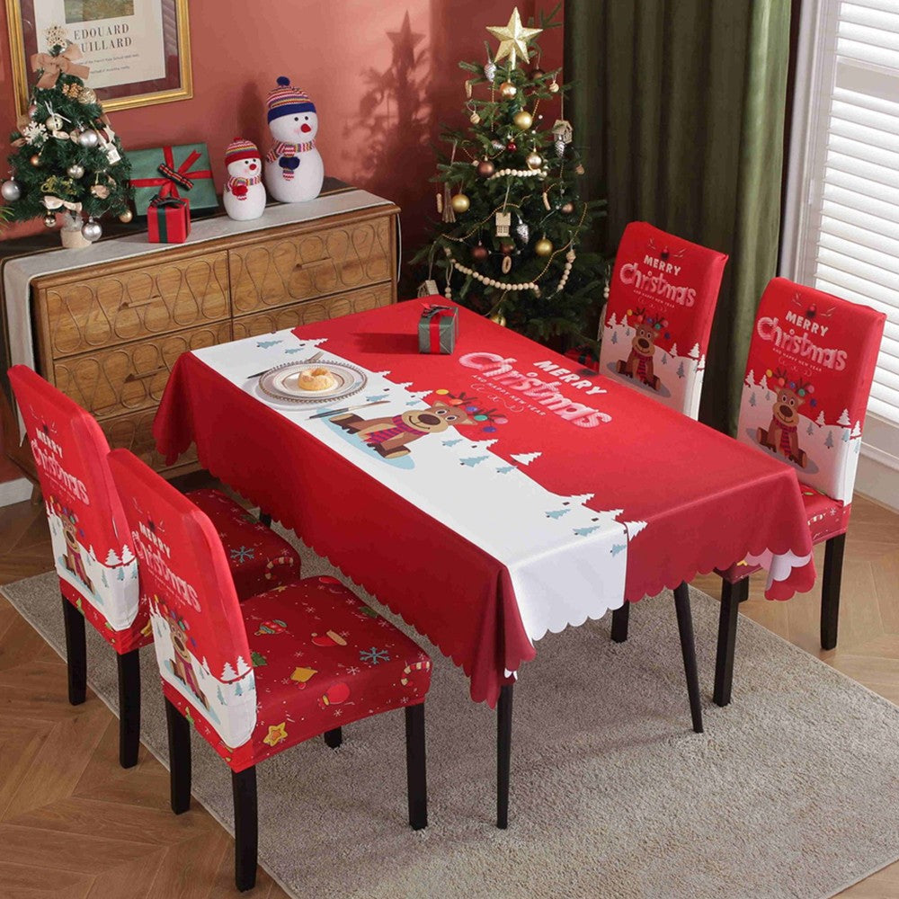 Christmas Tablecloth and Dining Chair Cover Set Xmas Dining Room Decor - Style 2