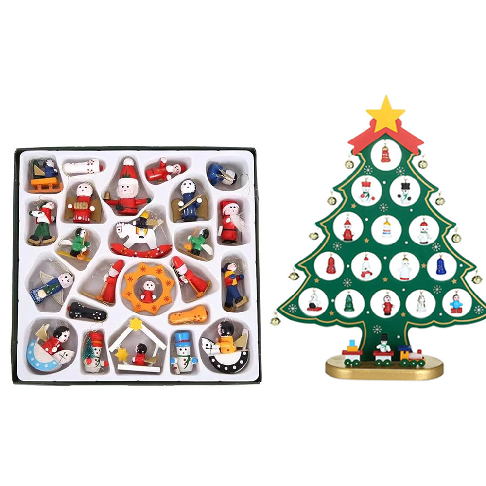 24 Days Advent Calendar Set Wooden Tabletop Christmas Tree with Christmas Tree Decorative Ornaments