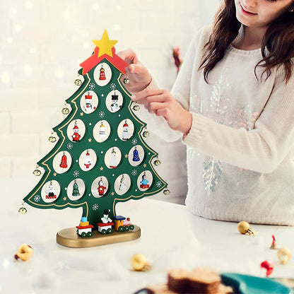 24 Days Advent Calendar Set Wooden Tabletop Christmas Tree with Christmas Tree Decorative Ornaments