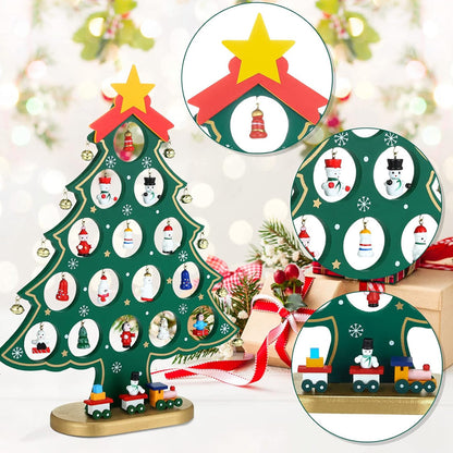 24 Days Advent Calendar Set Wooden Tabletop Christmas Tree with Christmas Tree Decorative Ornaments