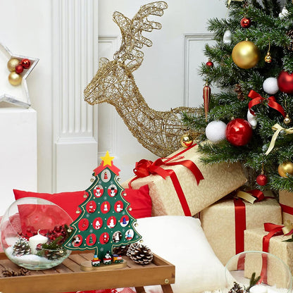 24 Days Advent Calendar Set Wooden Tabletop Christmas Tree with Christmas Tree Decorative Ornaments