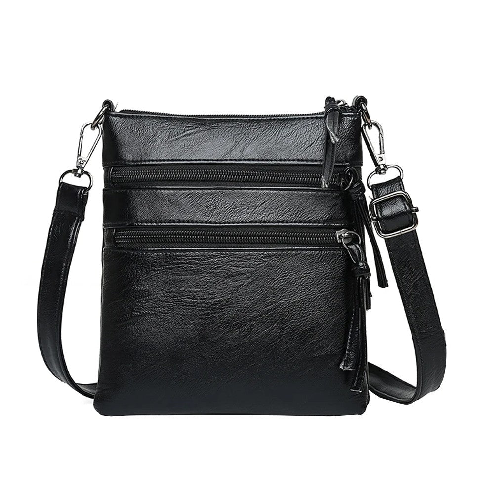 2Pcs Multi-Pocket Womens Mobile Phone Bag Crossbody Bag Shoulder Bag-Black+Brown