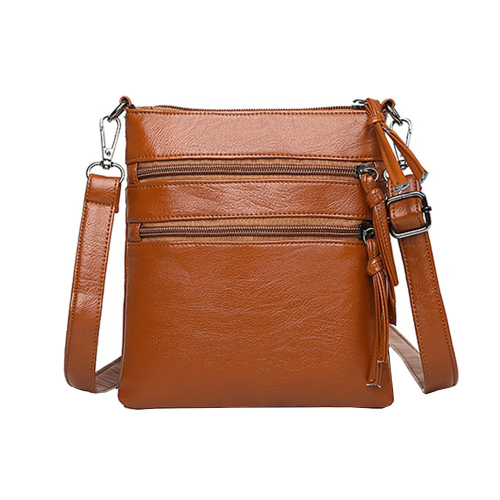 2Pcs Multi-Pocket Womens Mobile Phone Bag Crossbody Bag Shoulder Bag-Black+Brown