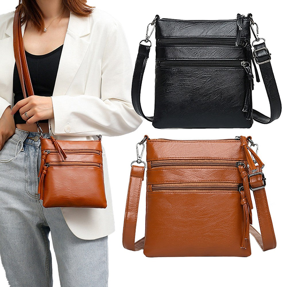 2Pcs Multi-Pocket Womens Mobile Phone Bag Crossbody Bag Shoulder Bag-Black+Brown