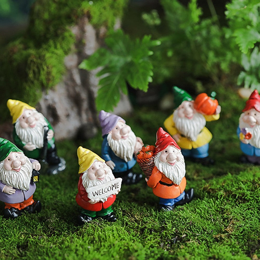 14Pcs Miniature Garden Gnome Statues Mini Resin Dwarf Ornaments Sculpture