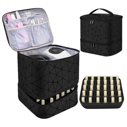 Double-layer Nail Polish Carrying Case Bag Storage Box Holds Black