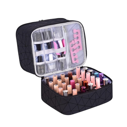Double-layer Nail Polish Carrying Case Bag Storage Box Holds Black