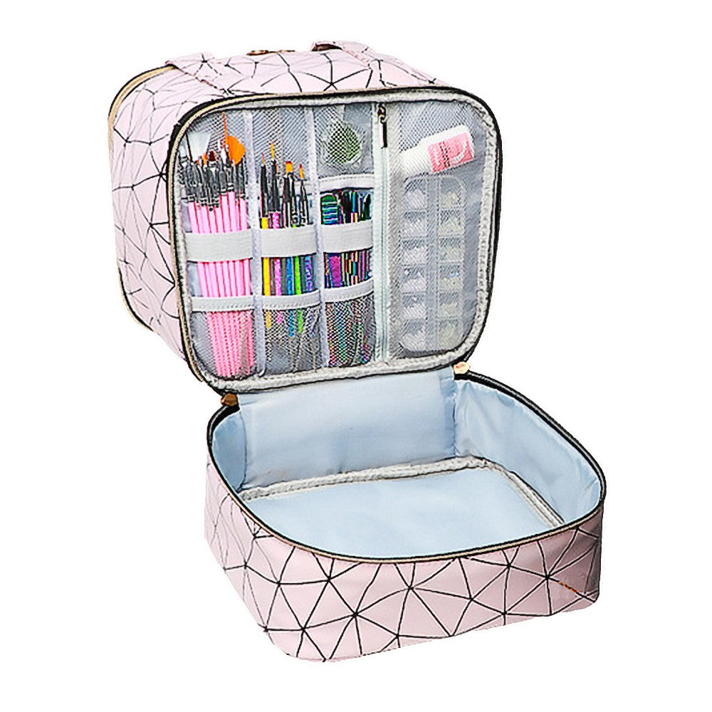 Double-layer Nail Polish Carrying Case Bag Storage Box Holds Pink