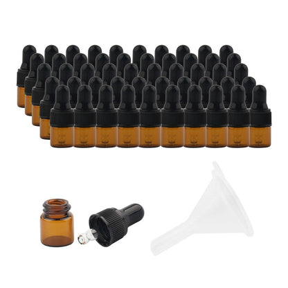 50Pcs Amber Glass Dropper Bottle Essential Oils Perfumes Bottle with Funnel