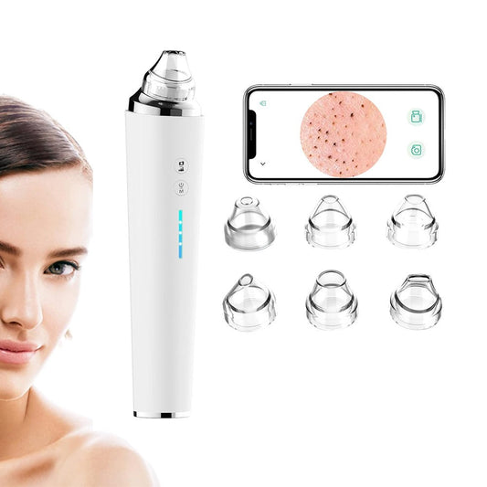 Blackhead Remover Pore Vacuum Visual Facial Pore Cleanser with 6 Suction Heads White