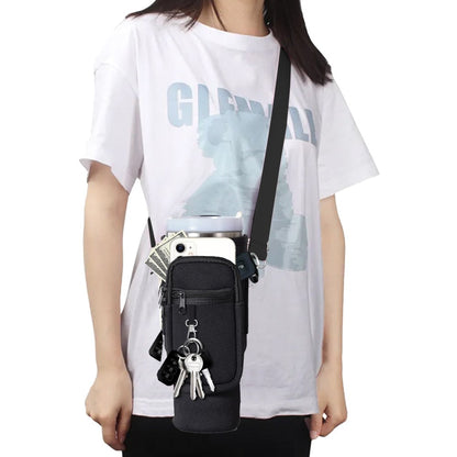 Water Bottle Carrier Bag for 40OZ Tumbler Water Bottle Holder Pouch with Phone Pocket Black
