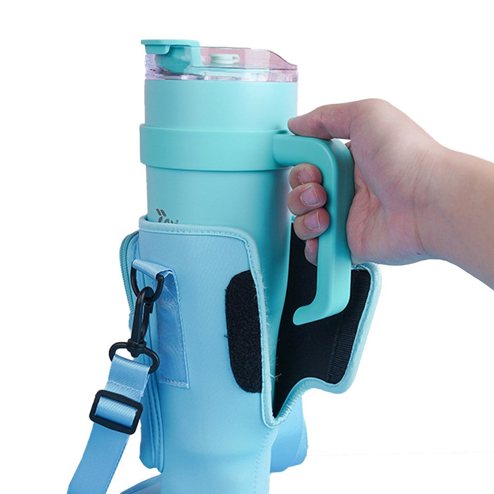 Water Bottle Carrier Bag for 40OZ Tumbler Water Bottle Holder Pouch with Phone Pocket Blue