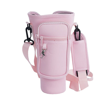 Water Bottle Carrier Bag for 40OZ Tumbler Water Bottle Holder Pouch with Phone Pocket Pink