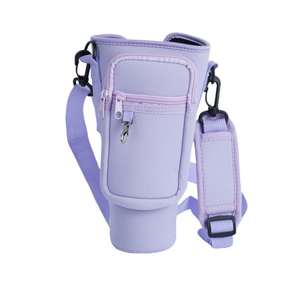 Water Bottle Carrier Bag for 40OZ Tumbler Water Bottle Holder Pouch with Phone Pocket Purple