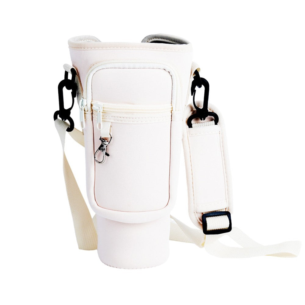 Water Bottle Carrier Bag for 40OZ Tumbler Water Bottle Holder Pouch with Phone Pocket White