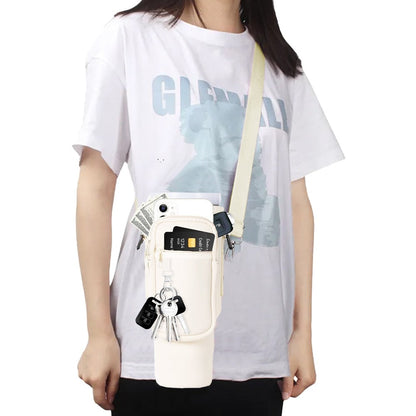 Water Bottle Carrier Bag for 40OZ Tumbler Water Bottle Holder Pouch with Phone Pocket White