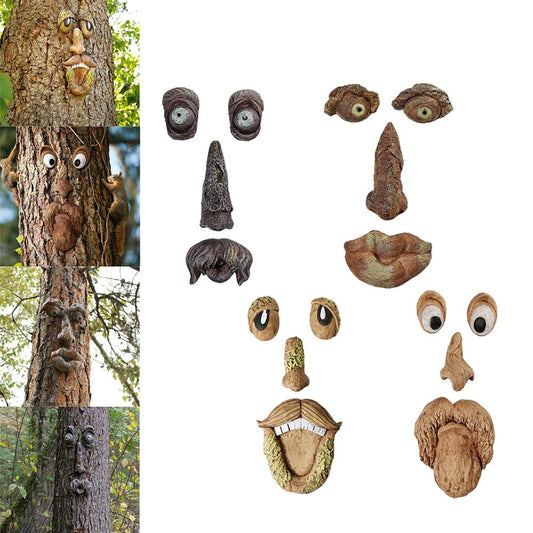 4Pcs Tree Face Outdoor Statues Tree Hugger Bark Ghostface Decor Yard Art