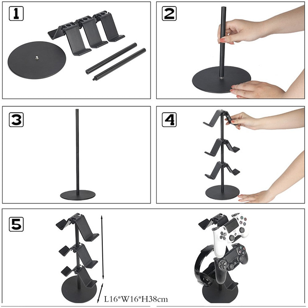 3-Tier Controller Stand Adjustable Game Controller Headset Holder Black