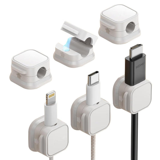 3Pcs Magnetic Cable Clips Self-Adhesive Cord Holder Under Desk Cable Management Wire Holder White