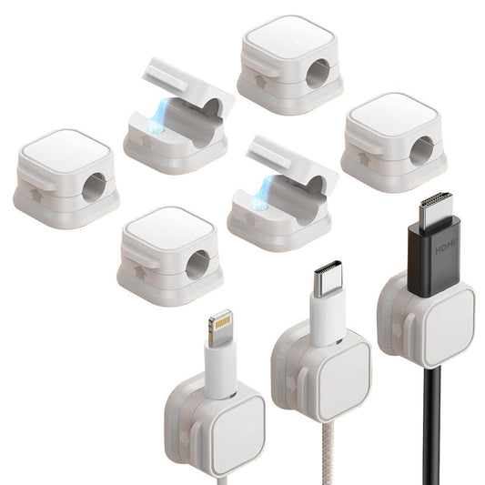 6Pcs Magnetic Cable Clips Self-Adhesive Cord Holder Under Desk Cable Management Wire Holder White