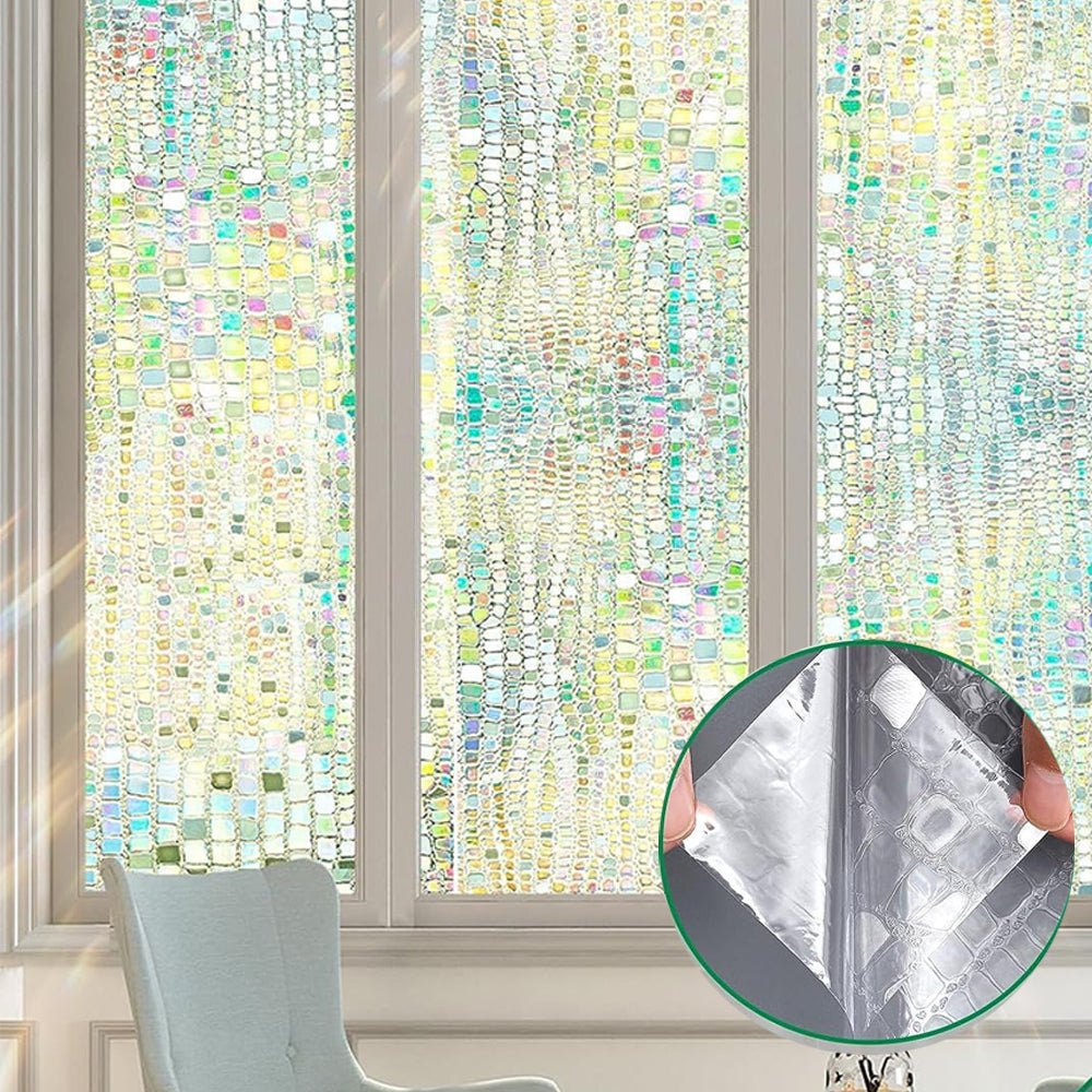 300 x 45cm Rainbow Static Cling Window Privacy Film Non Adhesive Stained Glass Sun Blocking Door Decals Home Office Decor
