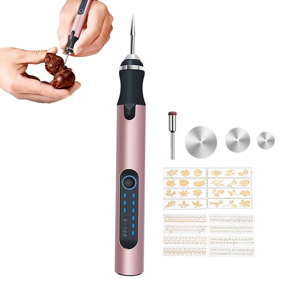 Electric Micro Engraving Pen Kit USB Rechargeable DIY Engraving Tool Pink