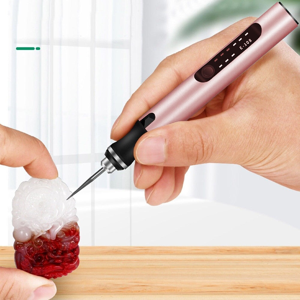 Electric Micro Engraving Pen Kit USB Rechargeable DIY Engraving Tool Pink