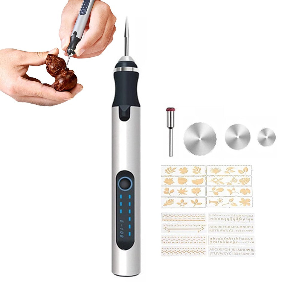 Electric Micro Engraving Pen Kit USB Rechargeable DIY Engraving Tool Silver