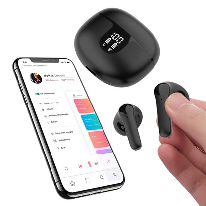 Wireless Bluetooth 5.3 Headphones In-Ear Earphones with LED Display Black