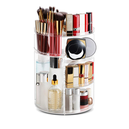 360 Degree Rotating Makeup Organizer Box Clear Adjustable Cosmetic Storage Organizer