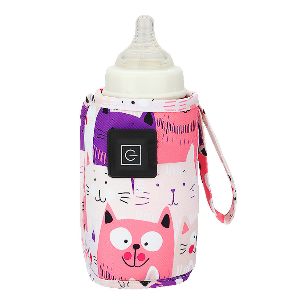 Travel USB Baby Bottle Warmer Milk Heater Bag Thermostat Portable Pouch Pink
