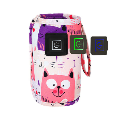 Travel USB Baby Bottle Warmer Milk Heater Bag Thermostat Portable Pouch Pink