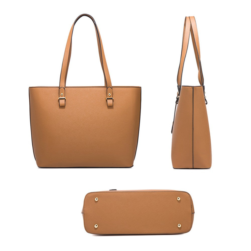 4-Piece Womens Purses and Handbags Set Tote Bag Shoulder Bag Card Holder Brown