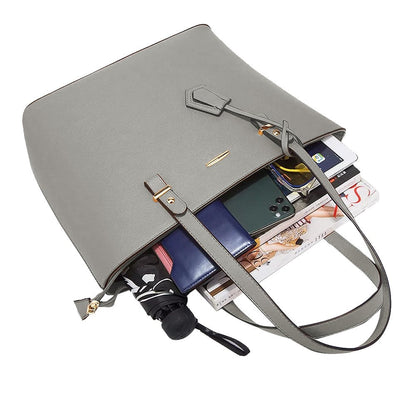 4-Piece Womens Purses and Handbags Set Tote Bag Shoulder Bag Card Holder Grey