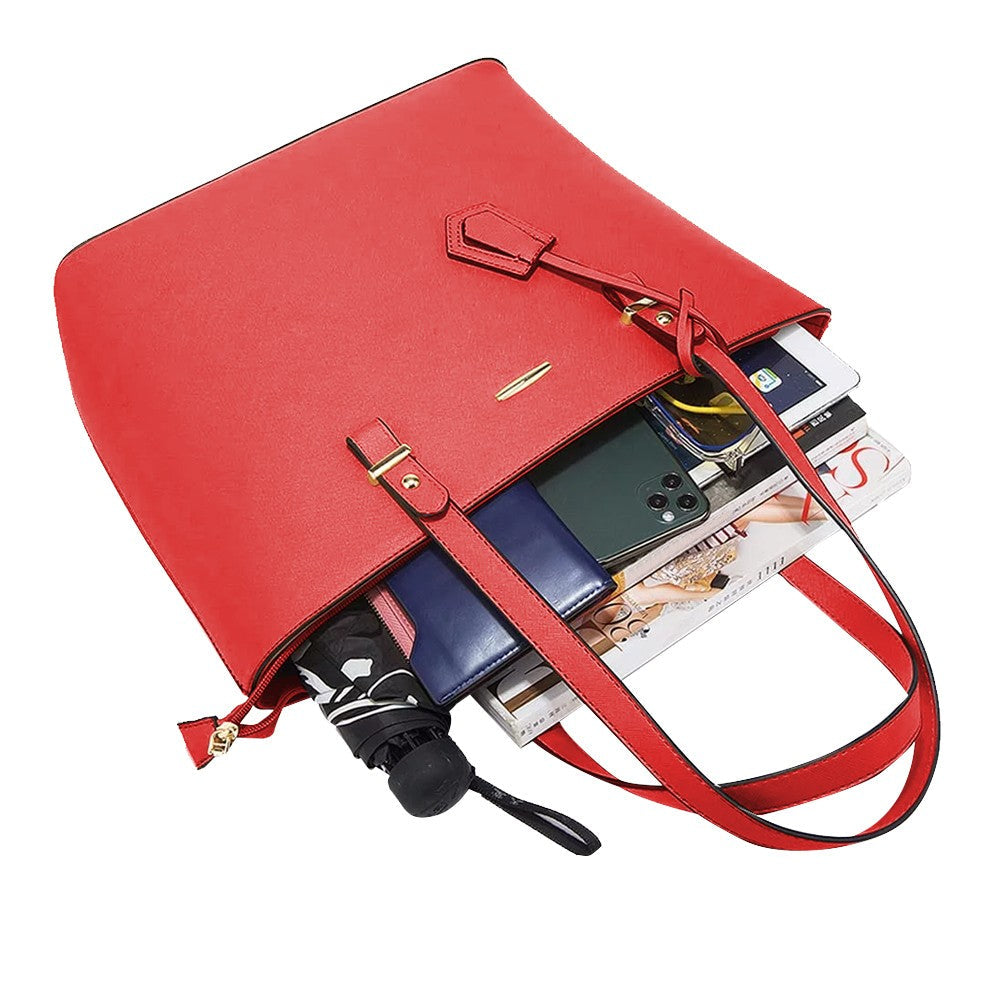 4-Piece Womens Purses and Handbags Set Tote Bag Shoulder Bag Card Holder Red