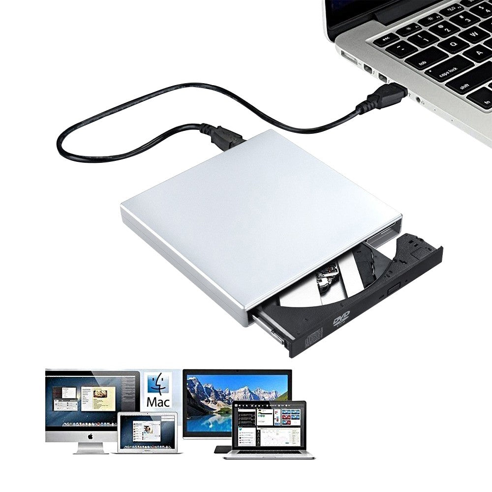 USB 2.0 External CD DVD Drive Portable External CD-RW Burner Player Silver