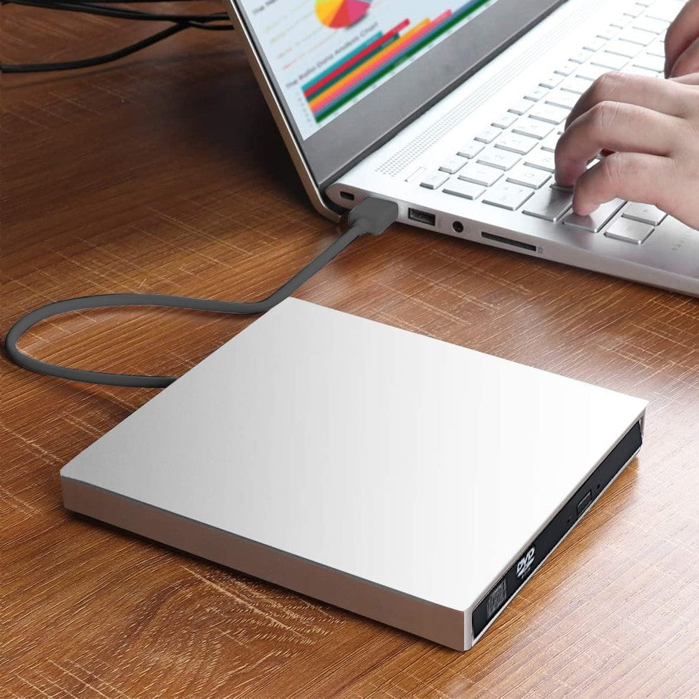 USB 2.0 External CD DVD Drive Portable External CD-RW Burner Player Silver