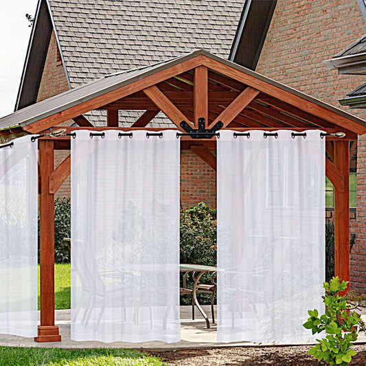1 Pair of White Outdoor Sheer Curtains for Patio Water-Resistant