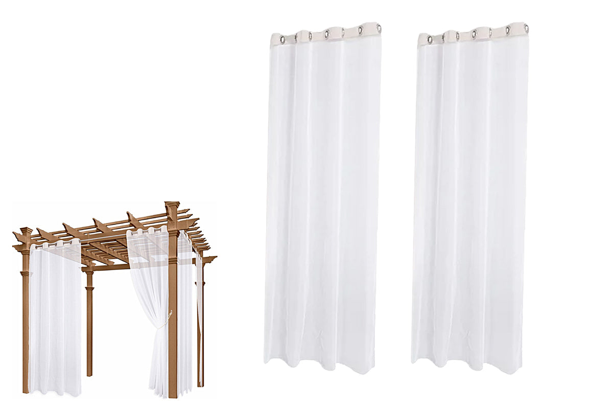 2 Piece Water Resistant White Outdoor Sheer Curtains