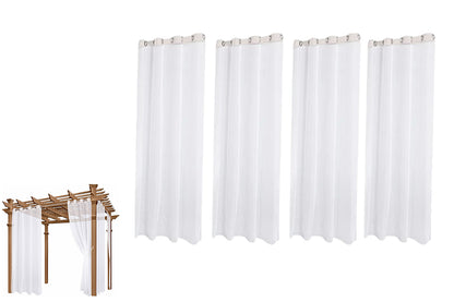 4 Piece Water Resistant White Outdoor Sheer Curtains