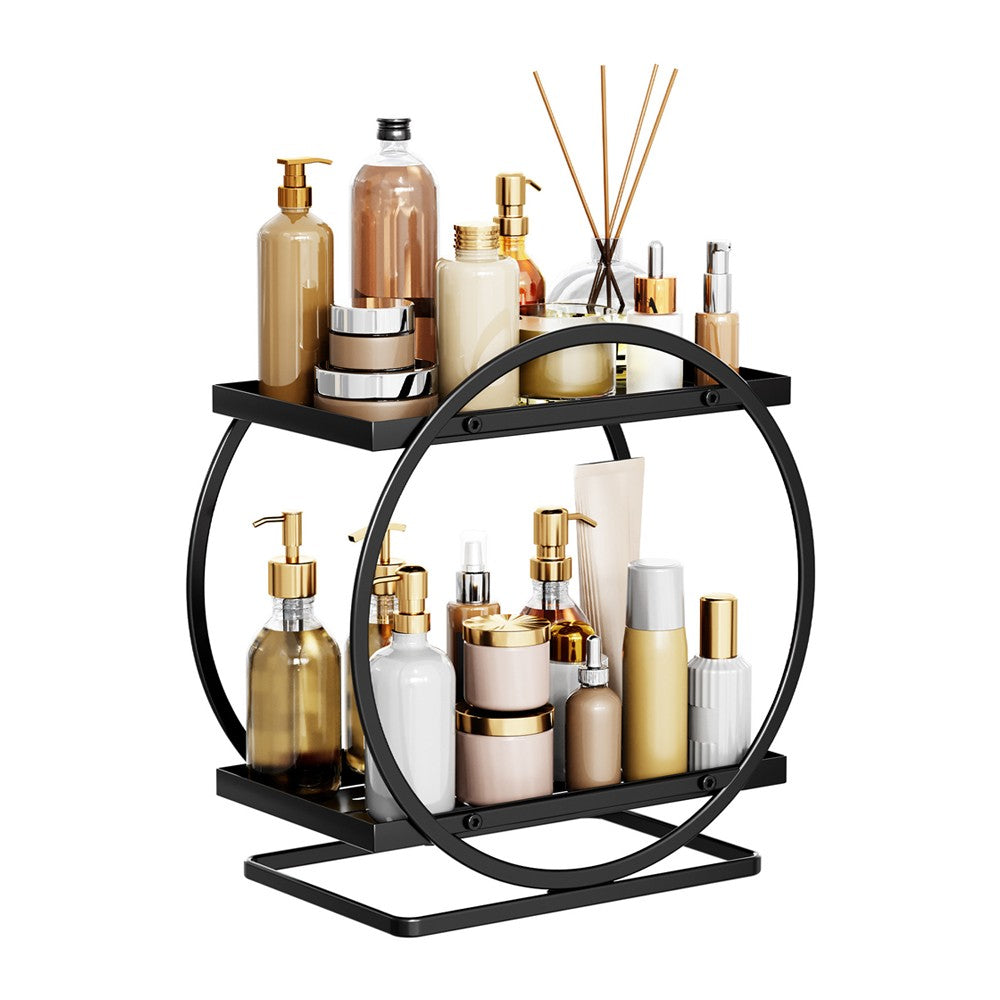 2-Tier Metal Makeup Organizer Vanity Bathroom Countertop Storage Rack Black
