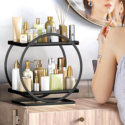 2-Tier Metal Makeup Organizer Vanity Bathroom Countertop Storage Rack Black