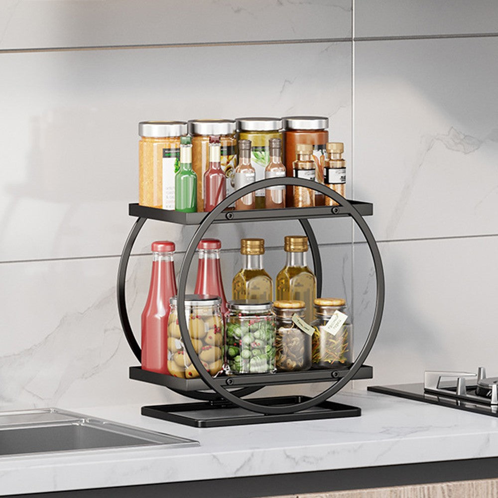 2-Tier Metal Makeup Organizer Vanity Bathroom Countertop Storage Rack Black