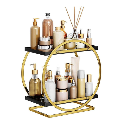 2-Tier Metal Makeup Organizer Vanity Bathroom Countertop Storage Rack Gold