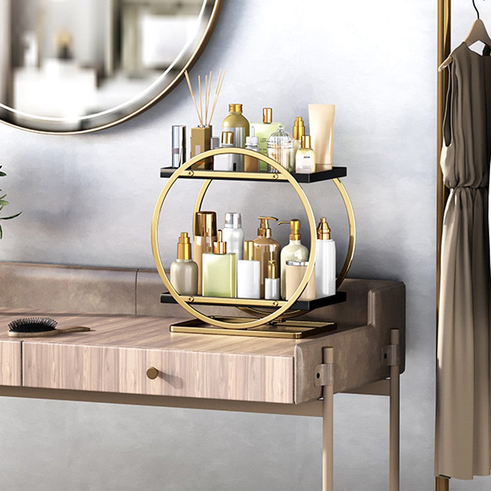 2-Tier Metal Makeup Organizer Vanity Bathroom Countertop Storage Rack Gold